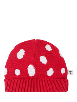 Frugi Kids' Noa Knitted Cotton Beanie Hat, Red/Mushroom, Red/Mushroom