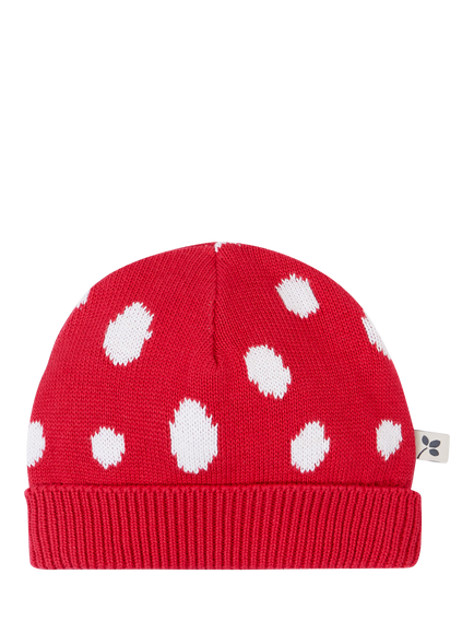 Frugi Kids' Noa Knitted Cotton Beanie Hat, Red/Mushroom, Red/Mushroom