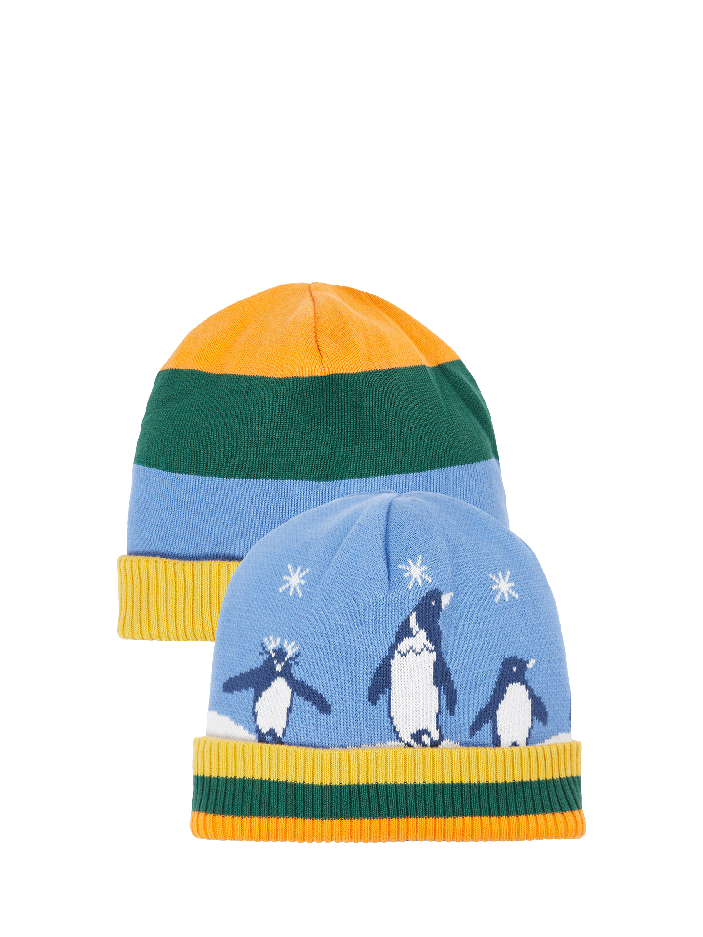 Product image 1 of 6, which shows Frugi Kids' Cotton Voyager Reversible Hat, Penguin/Stripe, 1-2 years