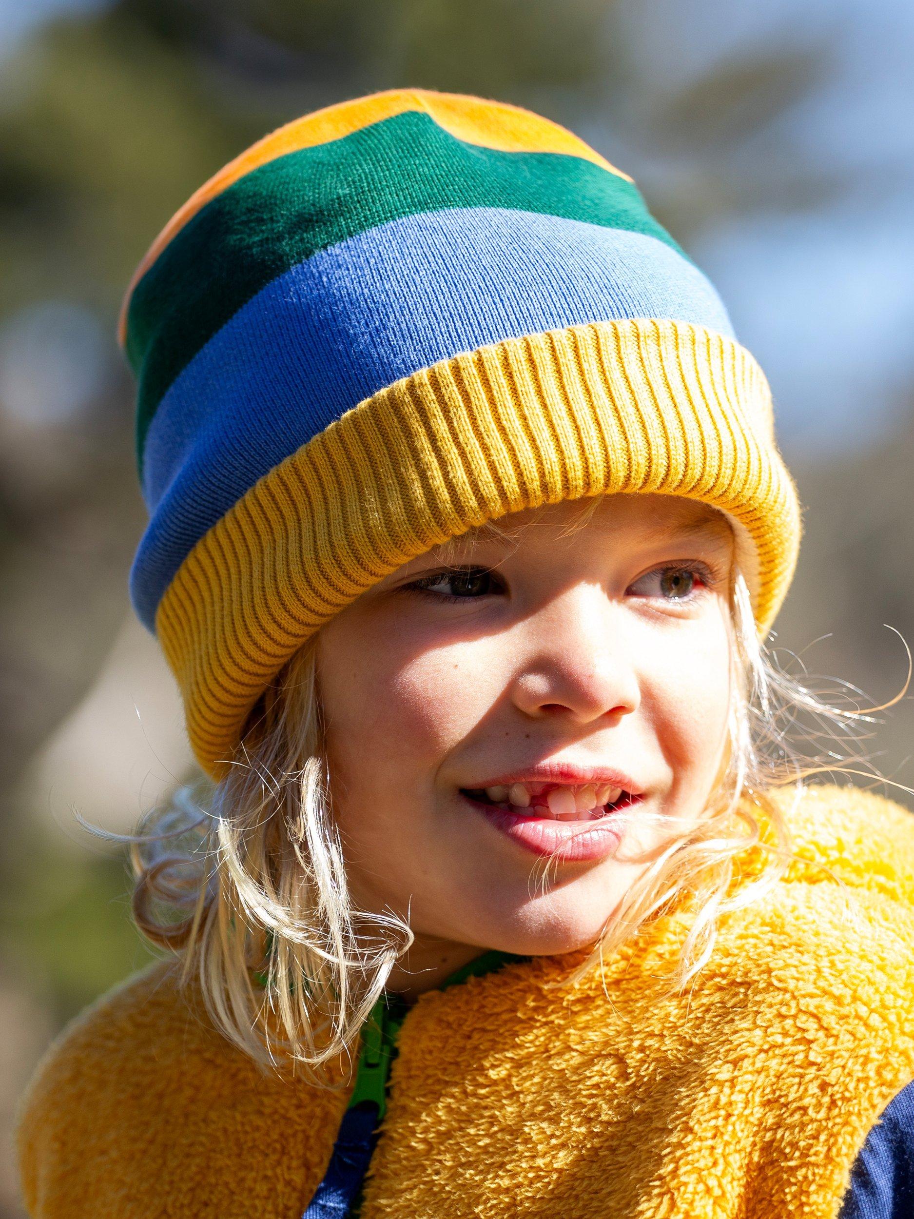 Product image 2 of 6, which shows Frugi Kids' Cotton Voyager Reversible Hat, Penguin/Stripe, 1-2 years