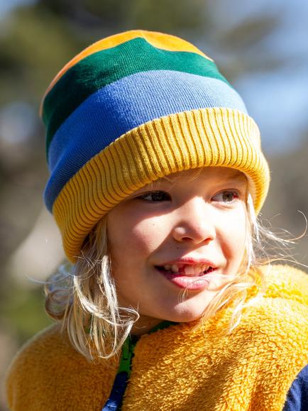 Frugi Kids' Cotton Voyager Reversible Hat, Penguin/Stripe - view 2, Penguin/Stripe