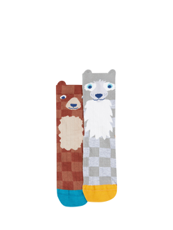 Frugi Kids' Cotton Blend Character Socks, Pack of 2, Beary Wild Multipack, Beary Wild Multipack