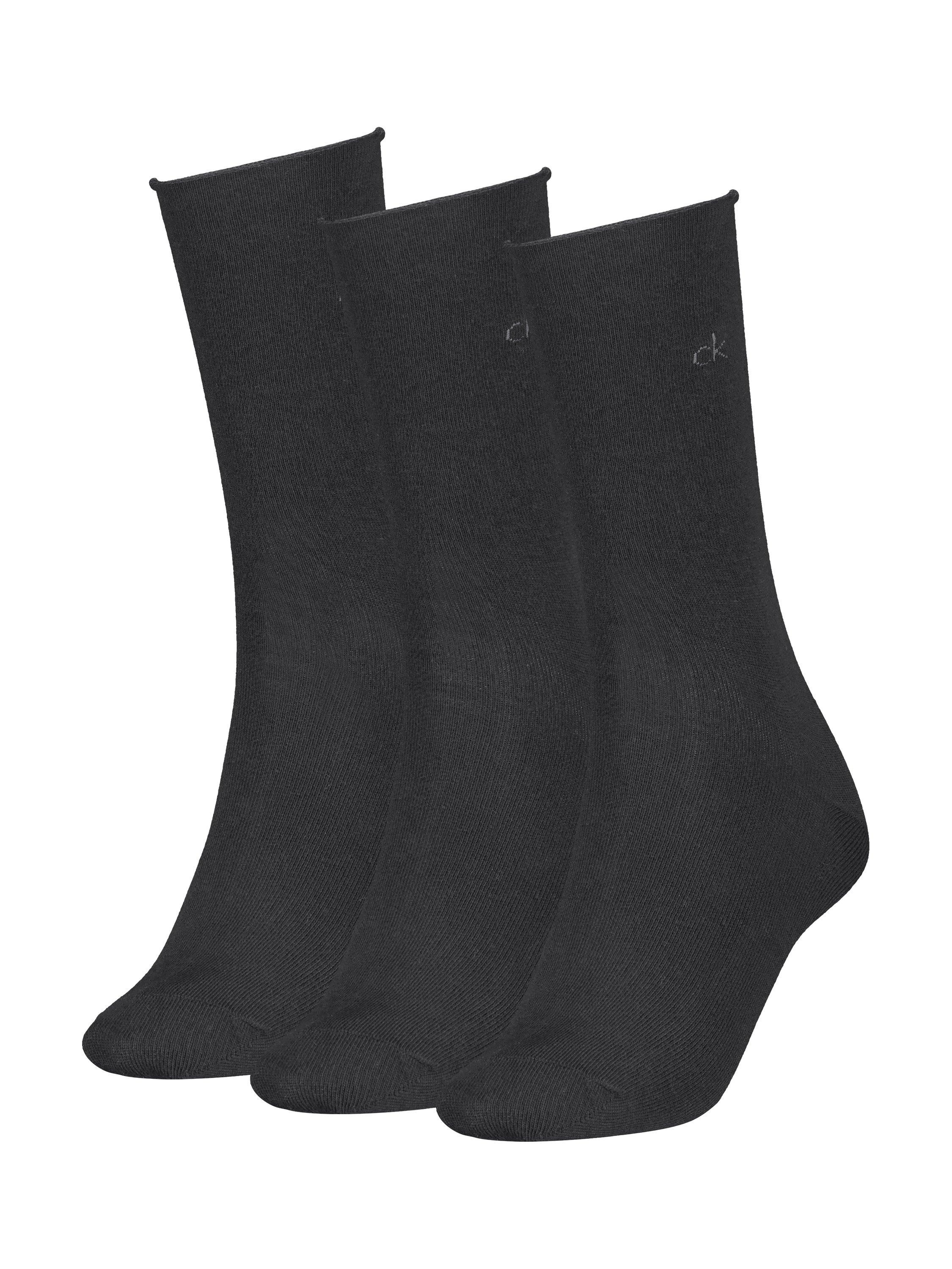 Product image 1 of 2, which shows Calvin Klein Roll Top Socks, Pack of 3, Black, S-M