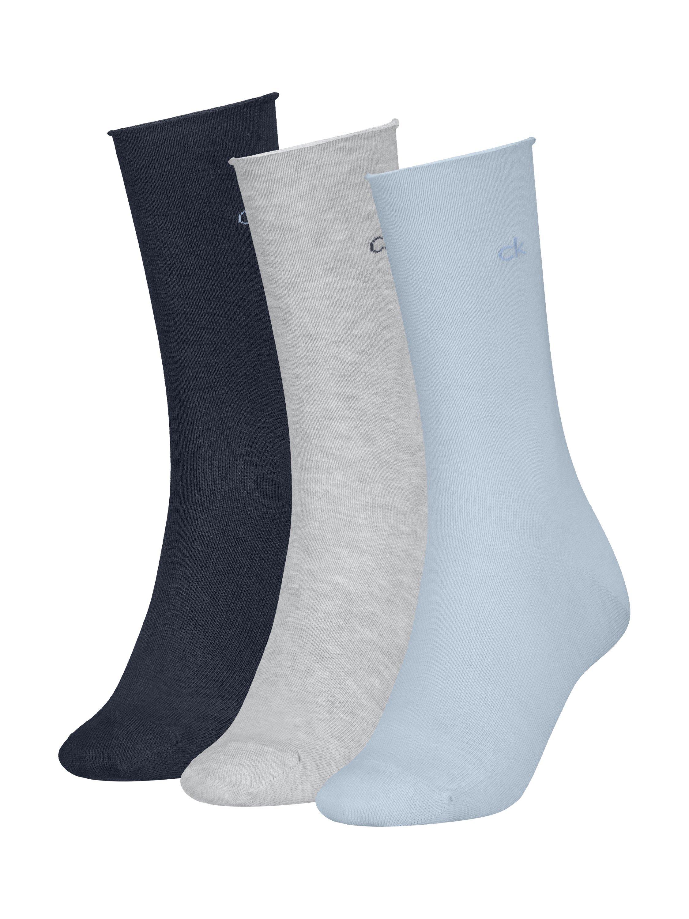 Product image 1 of 2, which shows Calvin Klein Roll Top Socks, Pack of 3, Light Blue, S-M