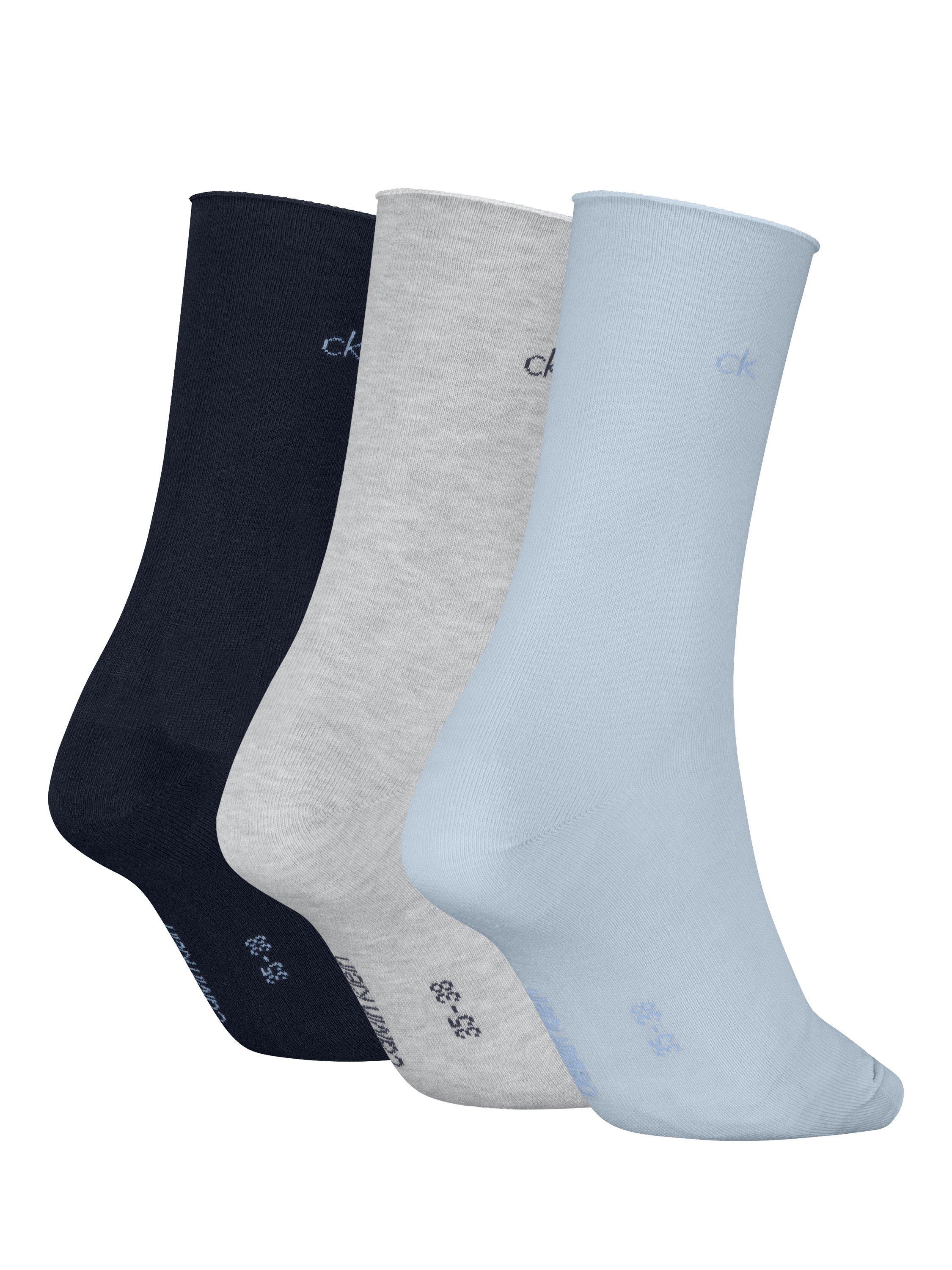 Product image 2 of 2, which shows Calvin Klein Roll Top Socks, Pack of 3, Light Blue, S-M