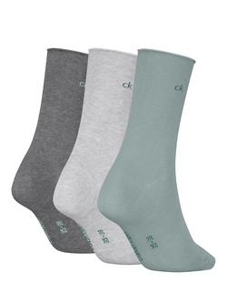 Calvin Klein Roll Top Socks, Pack of 3, Black - view 2, Jade Green