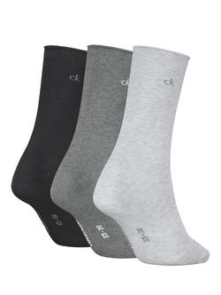Calvin Klein Roll Top Socks, Pack of 3, Black - view 2, Grey Melange