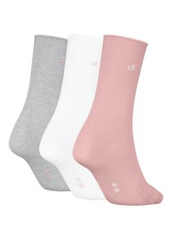 Calvin Klein Roll Top Socks, Pack of 3, Black - view 2, Pink