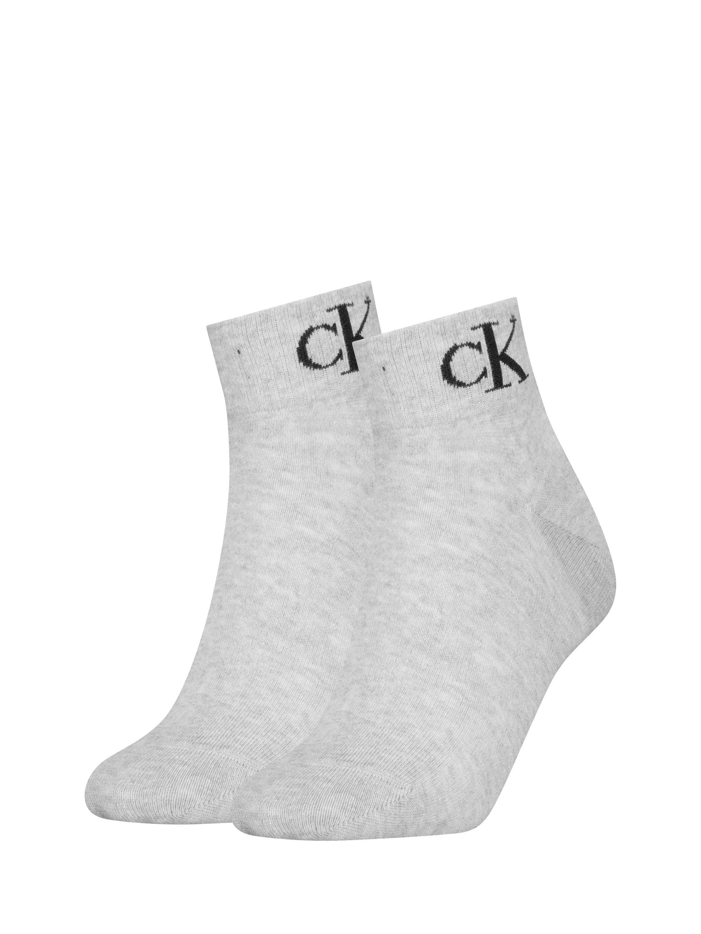 Product image 1 of 3, which shows Calvin Klein Quarter Socks, Pack of 2, Light Grey Melange, S-M