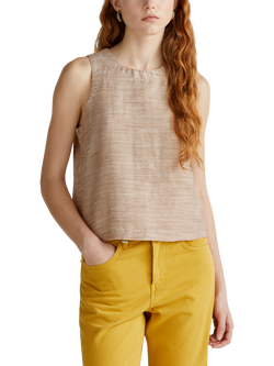 Benetton Yarn Dyed Button Back Top, Light Brown, Light Brown