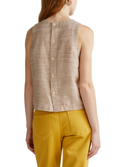 Benetton Yarn Dyed Button Back Top, Light Brown - view 2, Light Brown