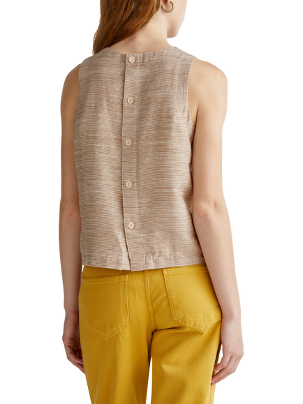 Benetton Yarn Dyed Button Back Top, Light Brown - view 2, Light Brown