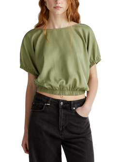 Benetton Cropped Short Sleeve Top, Olive Green, Olive Green