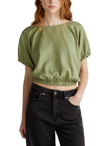 Benetton Cropped Short Sleeve Top, Olive Green, Olive Green