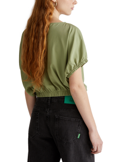 Benetton Cropped Short Sleeve Top, Olive Green - view 2, Olive Green