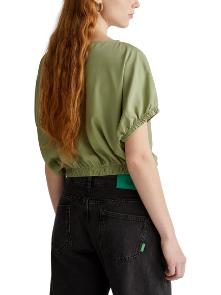 Benetton Cropped Short Sleeve Top, Olive Green - view 2, Olive Green