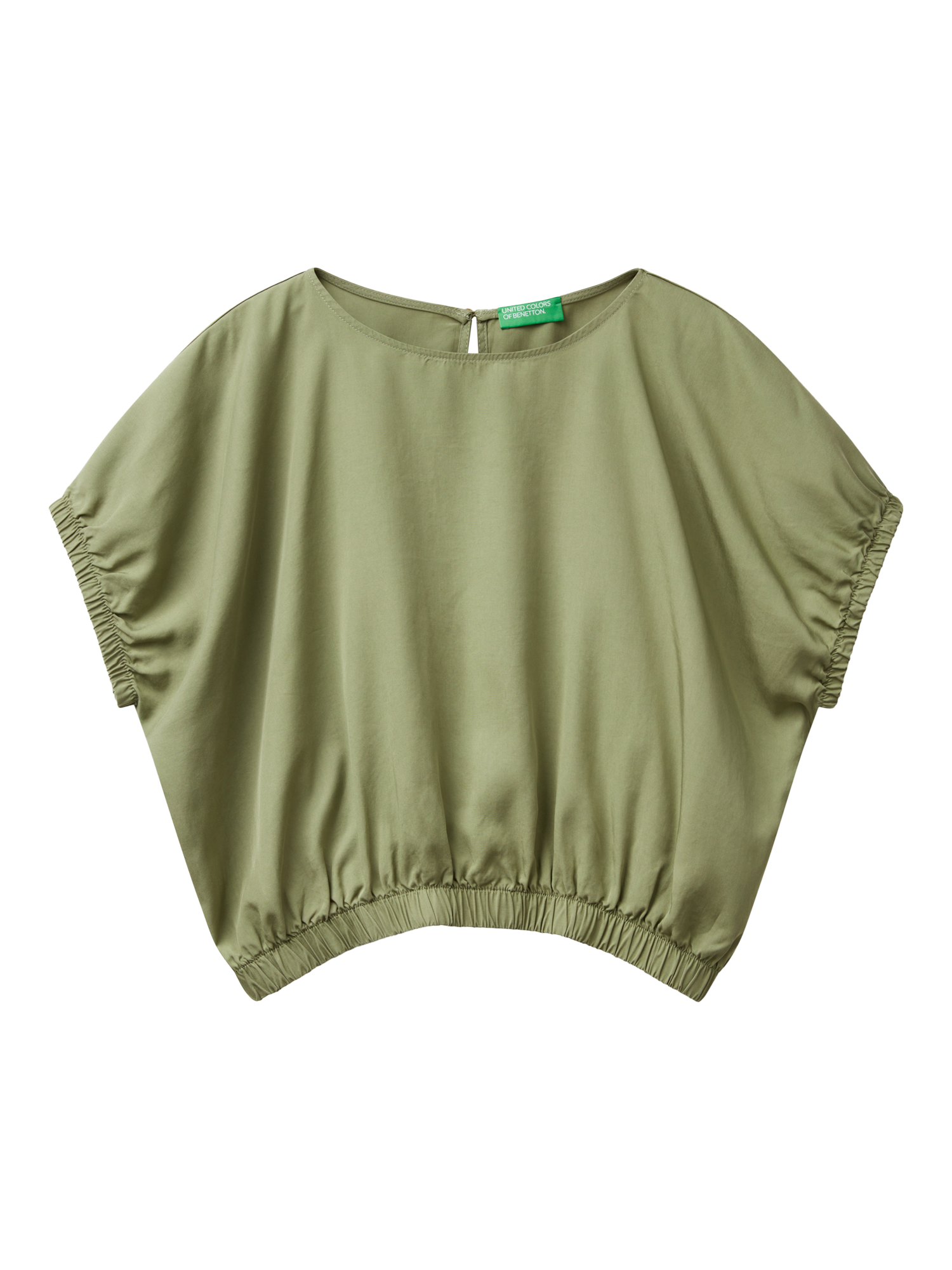 Product image 3 of 4, which shows Benetton Cropped Short Sleeve Top, Olive Green, S