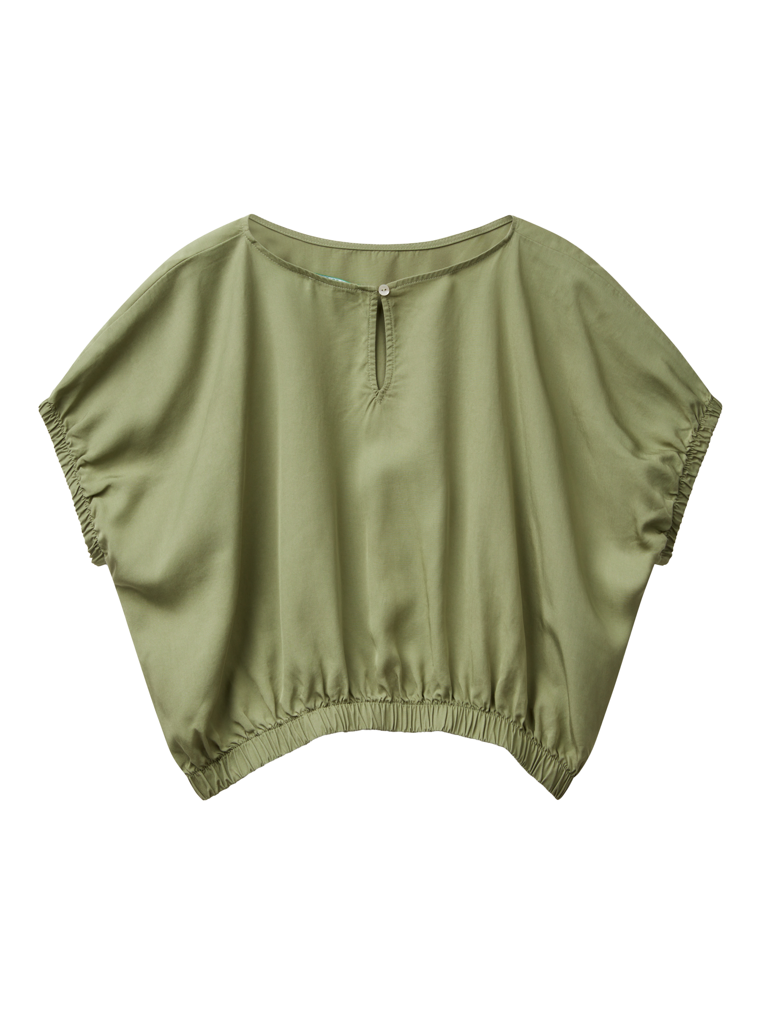 Product image 4 of 4, which shows Benetton Cropped Short Sleeve Top, Olive Green, S