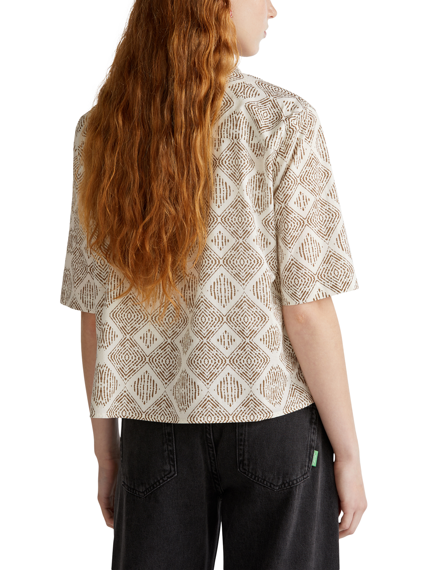 Product image 2 of 4, which shows Benetton Geometric Cotton Muslin Shirt, Cream, L