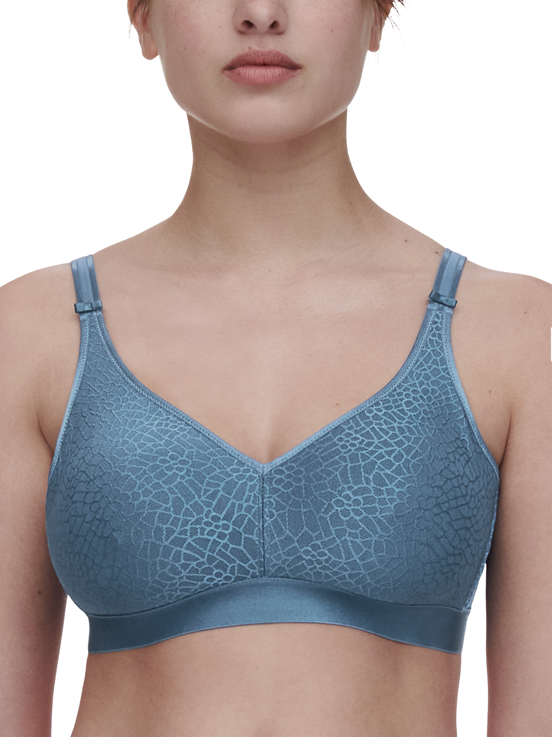 Product image 1 of 4, which shows Chantelle C Magnifique Seamless Non-Wired Support Bra, Jeans Blue, 32D