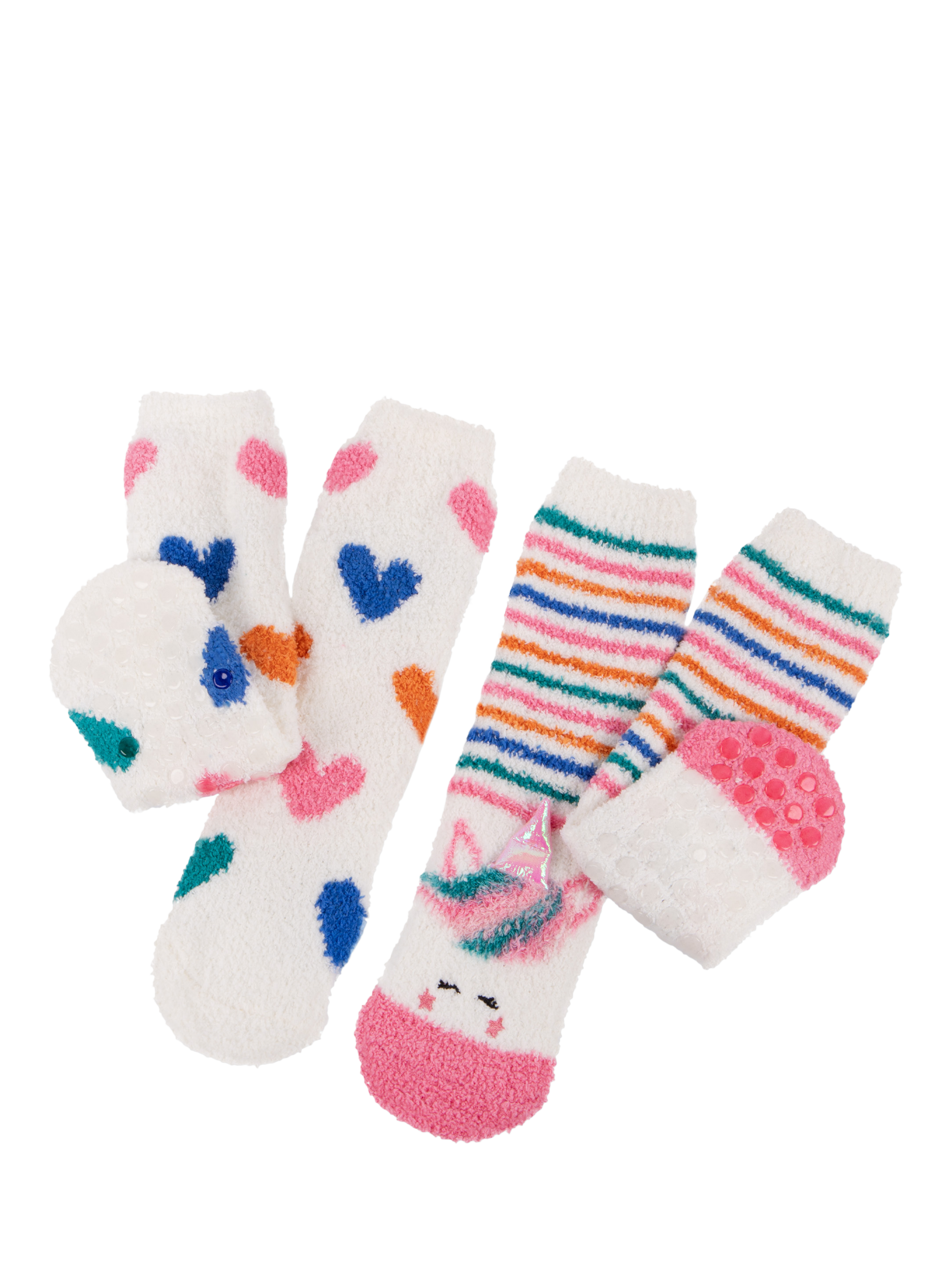 totes Kids' Toasties Slipper Socks, Pack of 2, Unicorn Hearts
