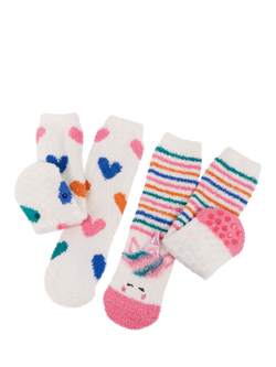 totes Kids' Toasties Slipper Socks, Pack of 2, Unicorn / Hearts, Unicorn / Hearts
