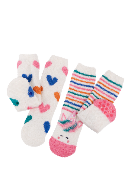 totes Kids' Toasties Slipper Socks, Pack of 2, Unicorn / Hearts, Unicorn / Hearts