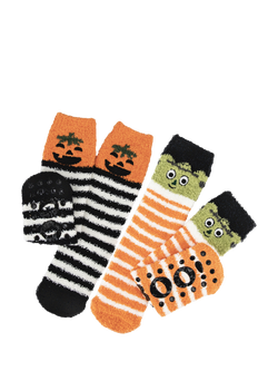 totes Kids' Toasties Slipper Socks, Pack of 2, Monster/Pumpkin, Monster/Pumpkin