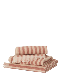 Piglet in Bed Pembroke Stripe Cotton Towels, Sand Shell