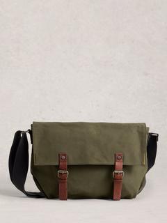 White Stuff Charlie Cotton Messenger Bag, Khaki Green