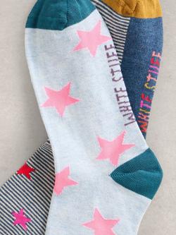 White Stuff Star Motif Cotton Blend Ankle Socks, Pack of 2 - view 2, Grey/Multi