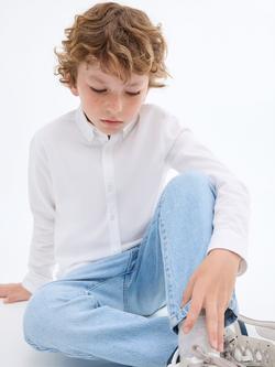 Mango Kids' Cotton Slim-Fit Oxford Shirt, White