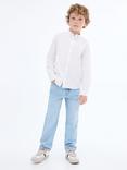 Mango Kids' Cotton Slim-Fit Oxford Shirt, White
