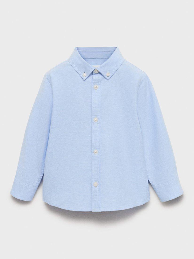 Product image 1 of 4, which shows Mango Kids' Cotton Oxford Shirt, Light Pastel Blue, 12-18 months