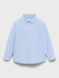Mango Kids' Cotton Oxford Shirt, Light Pastel Blue