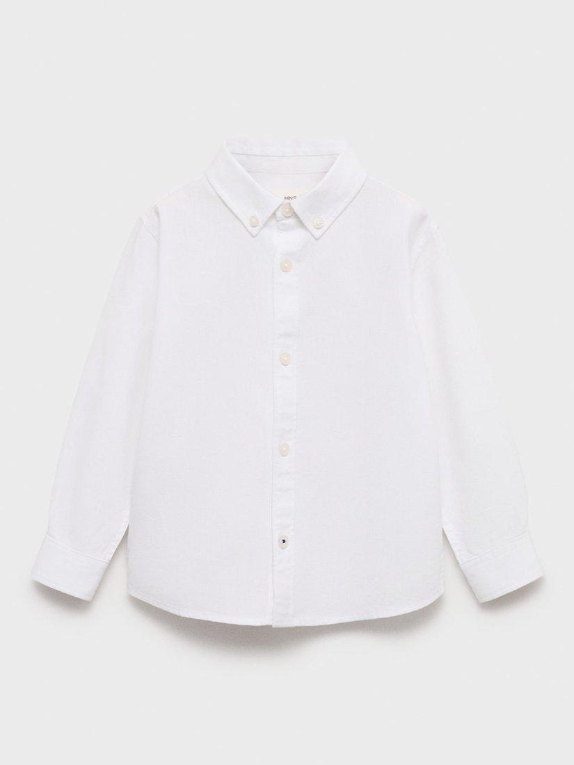 Product image 1 of 4, which shows Mango Kids' Cotton Oxford Shirt, White, 9-12 months