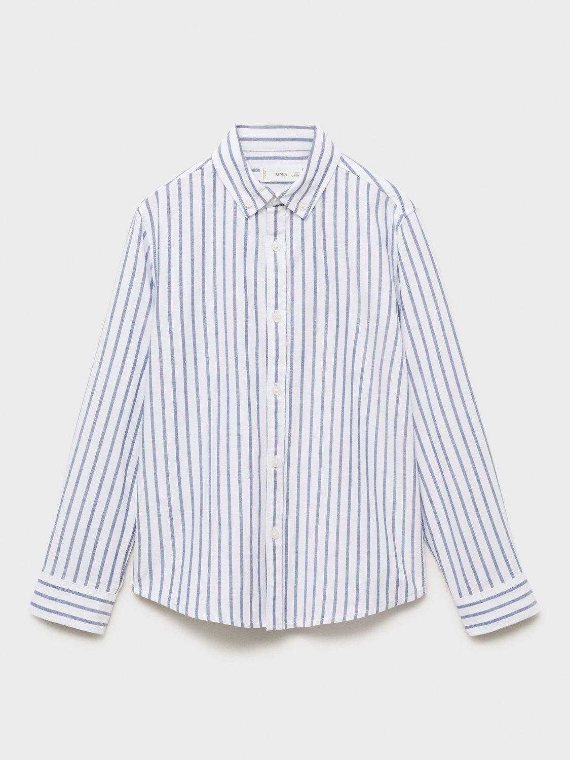 Product image 1 of 4, which shows Mango Kids' Stripe Oxford Shirt, Medium Blue, 6Y