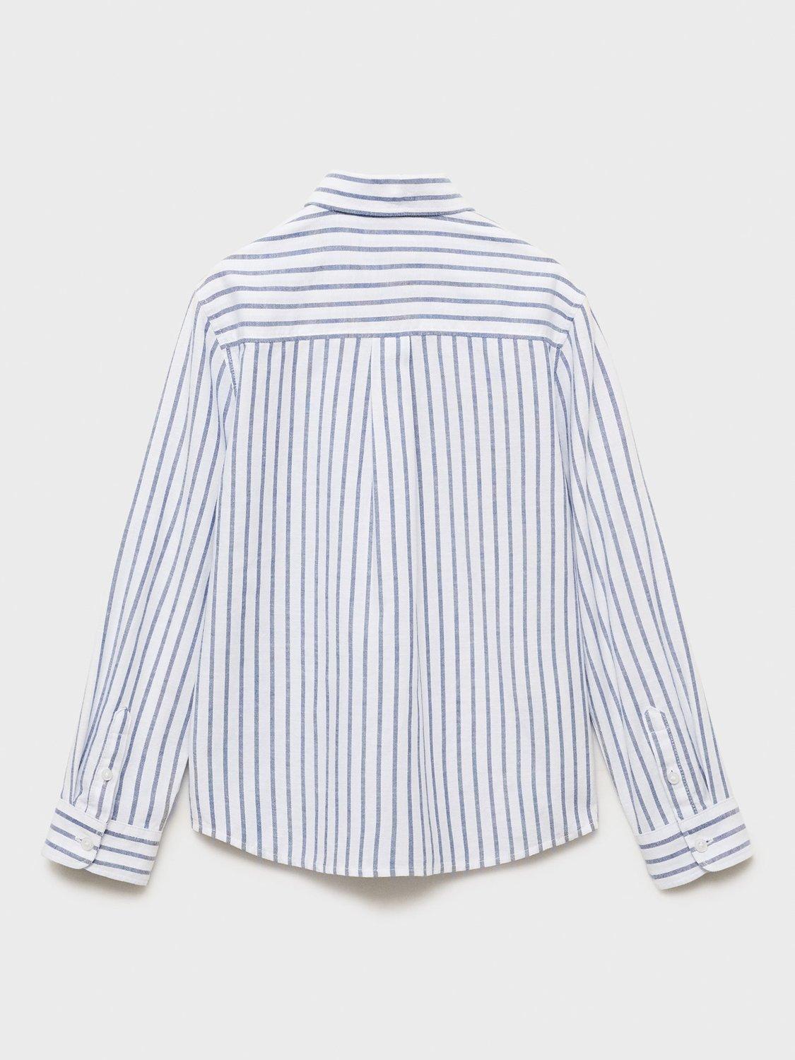 Product image 2 of 4, which shows Mango Kids' Stripe Oxford Shirt, Medium Blue, 6Y