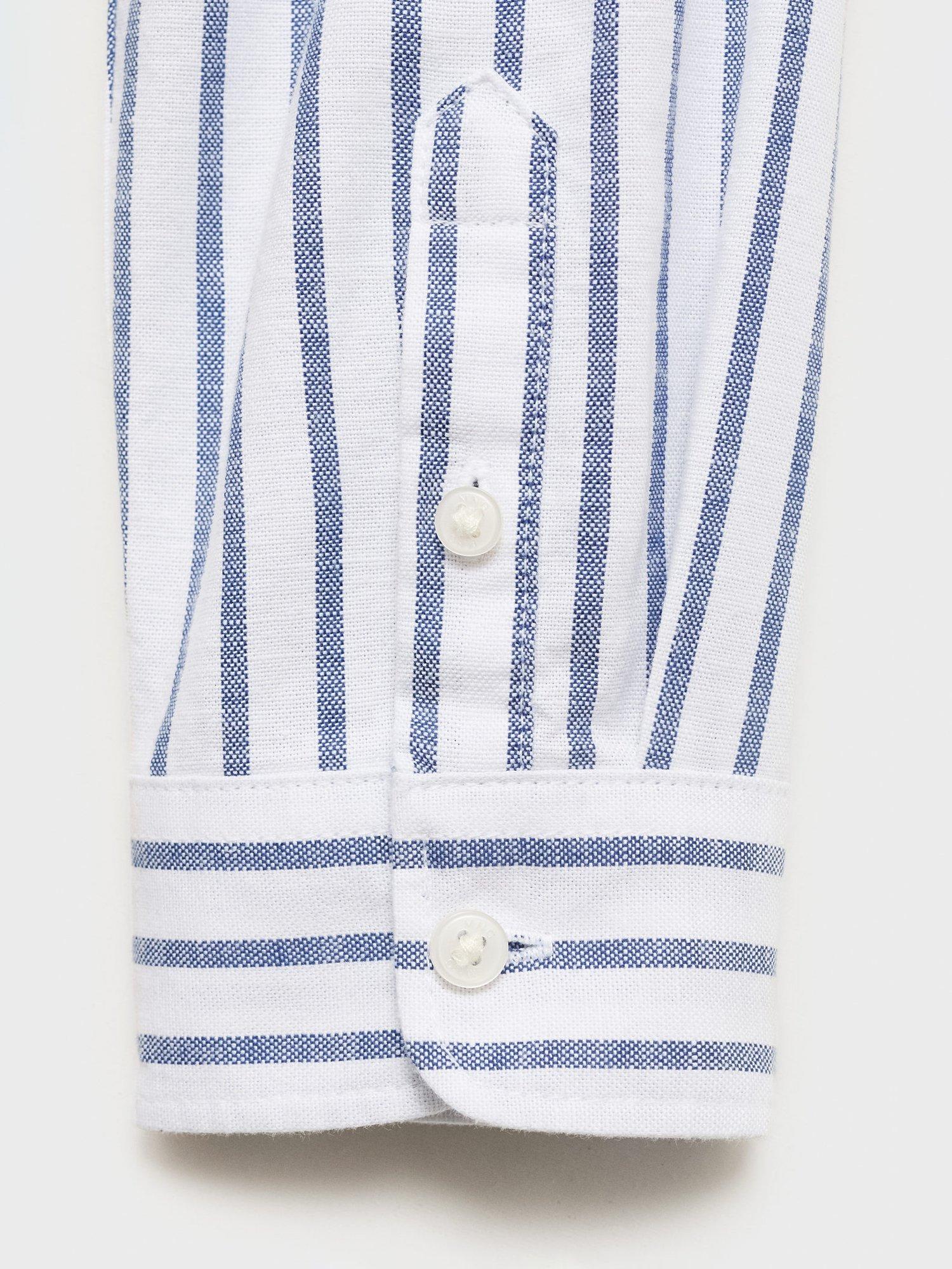 Product image 3 of 4, which shows Mango Kids' Stripe Oxford Shirt, Medium Blue, 6Y