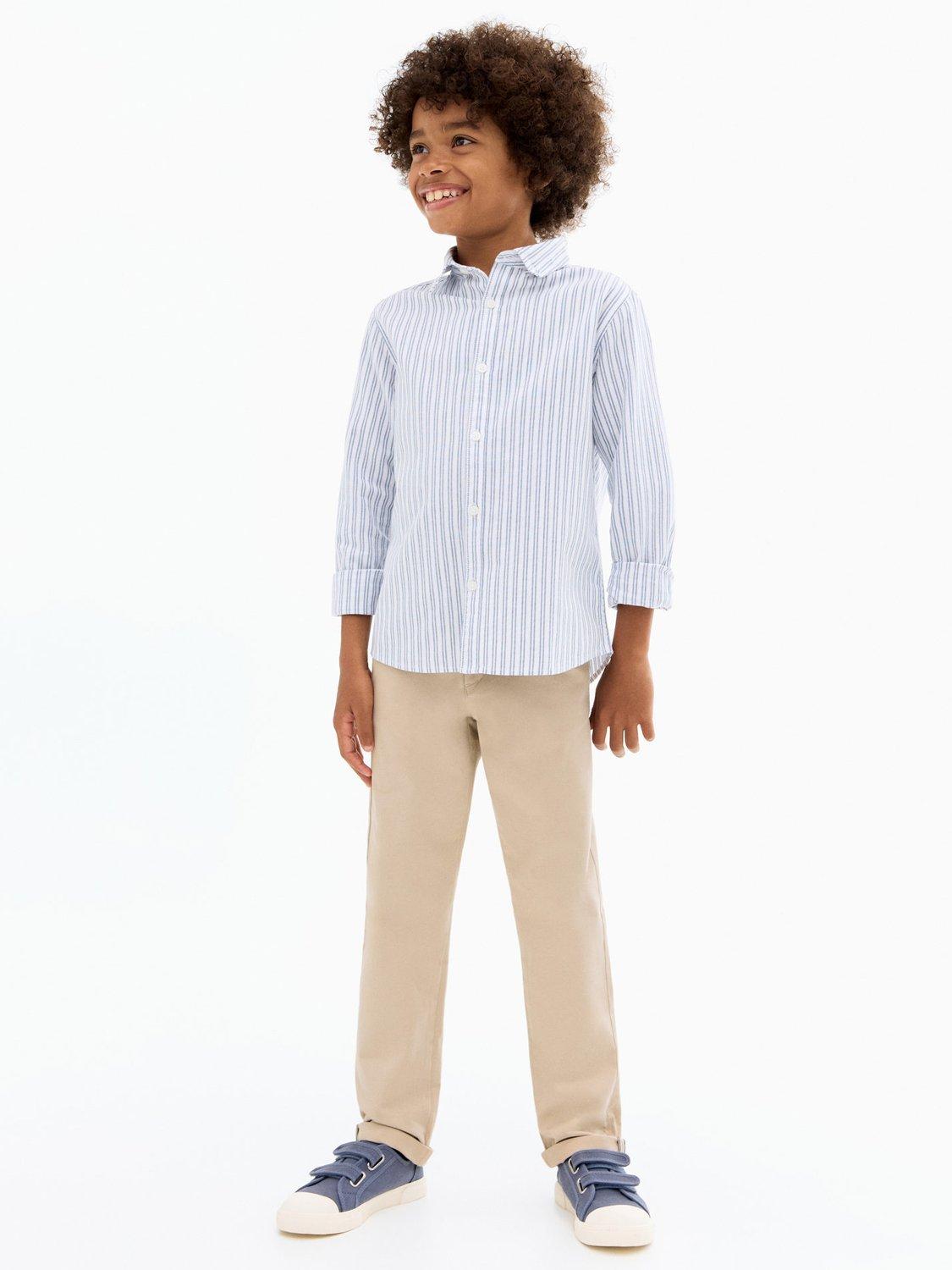 Product image 1 of 5, which shows Mango Kids' Cotton Blend Piccolo Chinos Trousers, Light Pastel Brown, 10 years