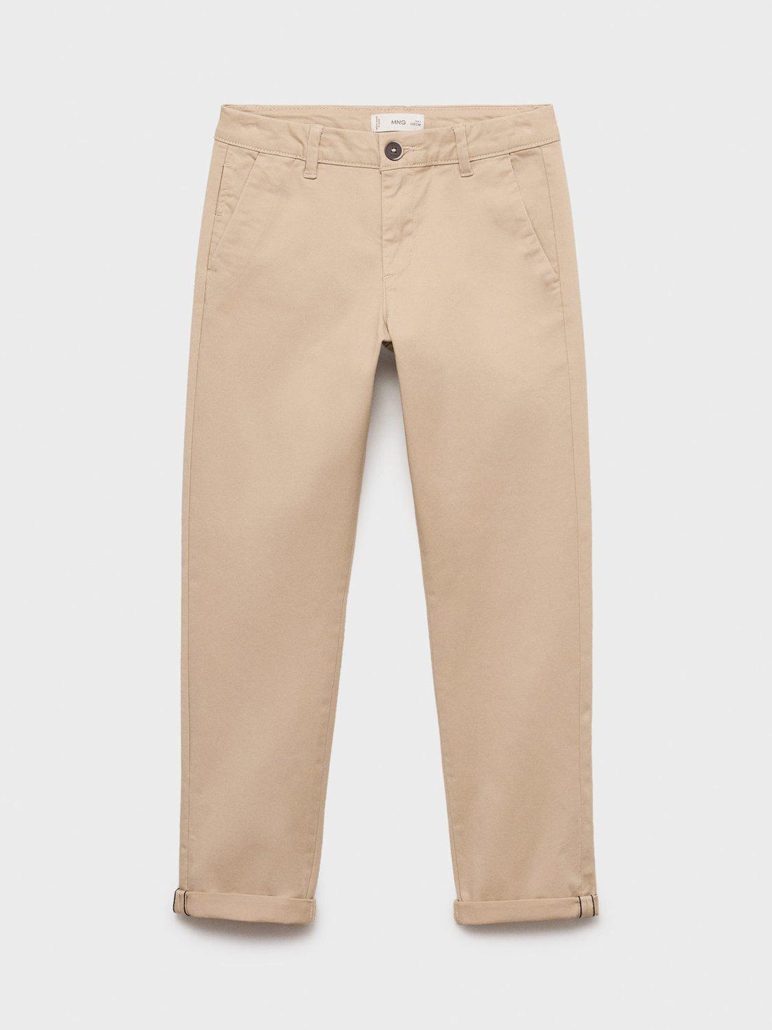 Product image 2 of 5, which shows Mango Kids' Cotton Blend Piccolo Chinos Trousers, Light Pastel Brown, 10 years