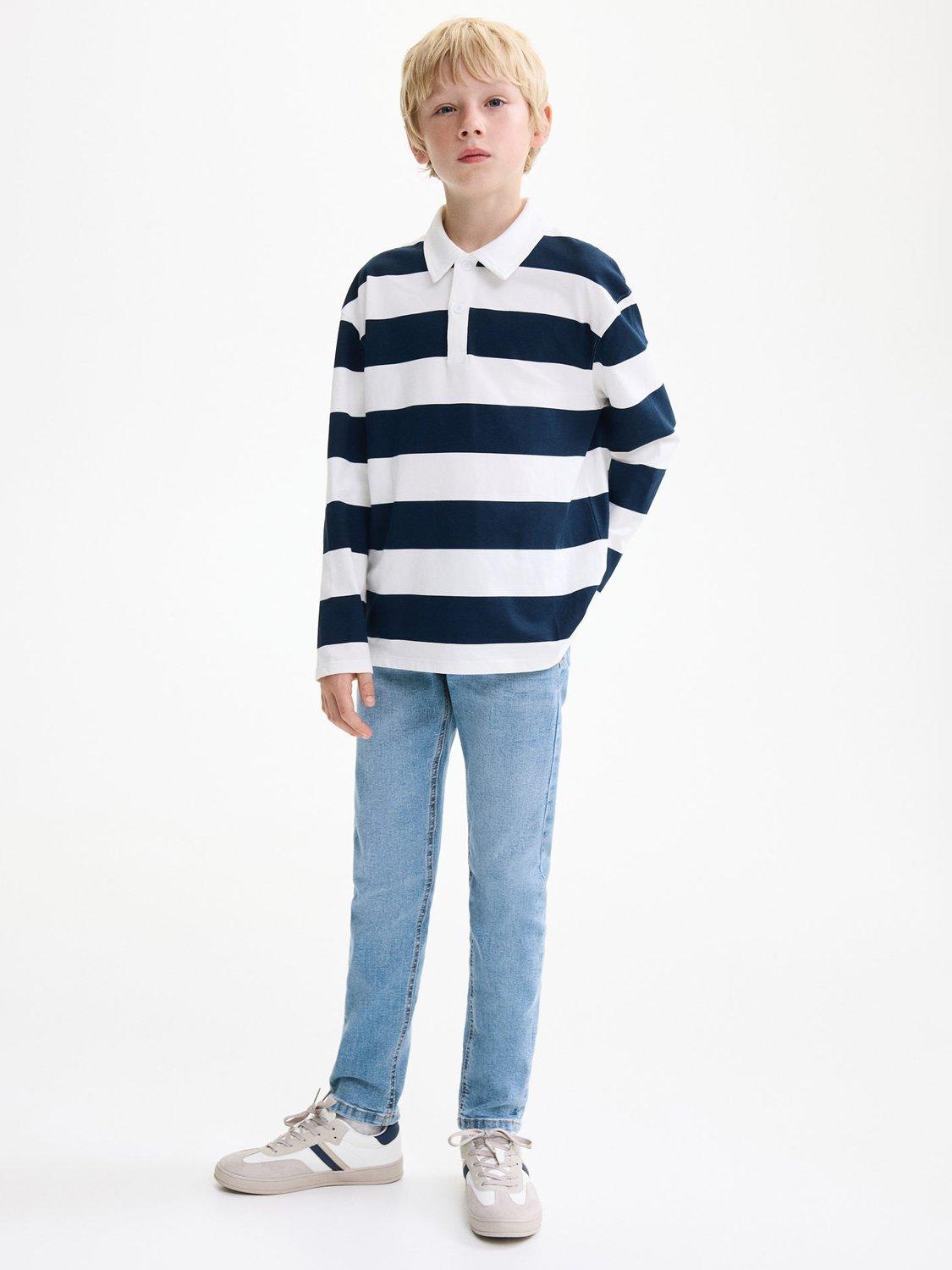 Product image 1 of 4, which shows Mango Kids' Denim Five Pocket Slim Fit Jeans, Open Blue, 11 years
