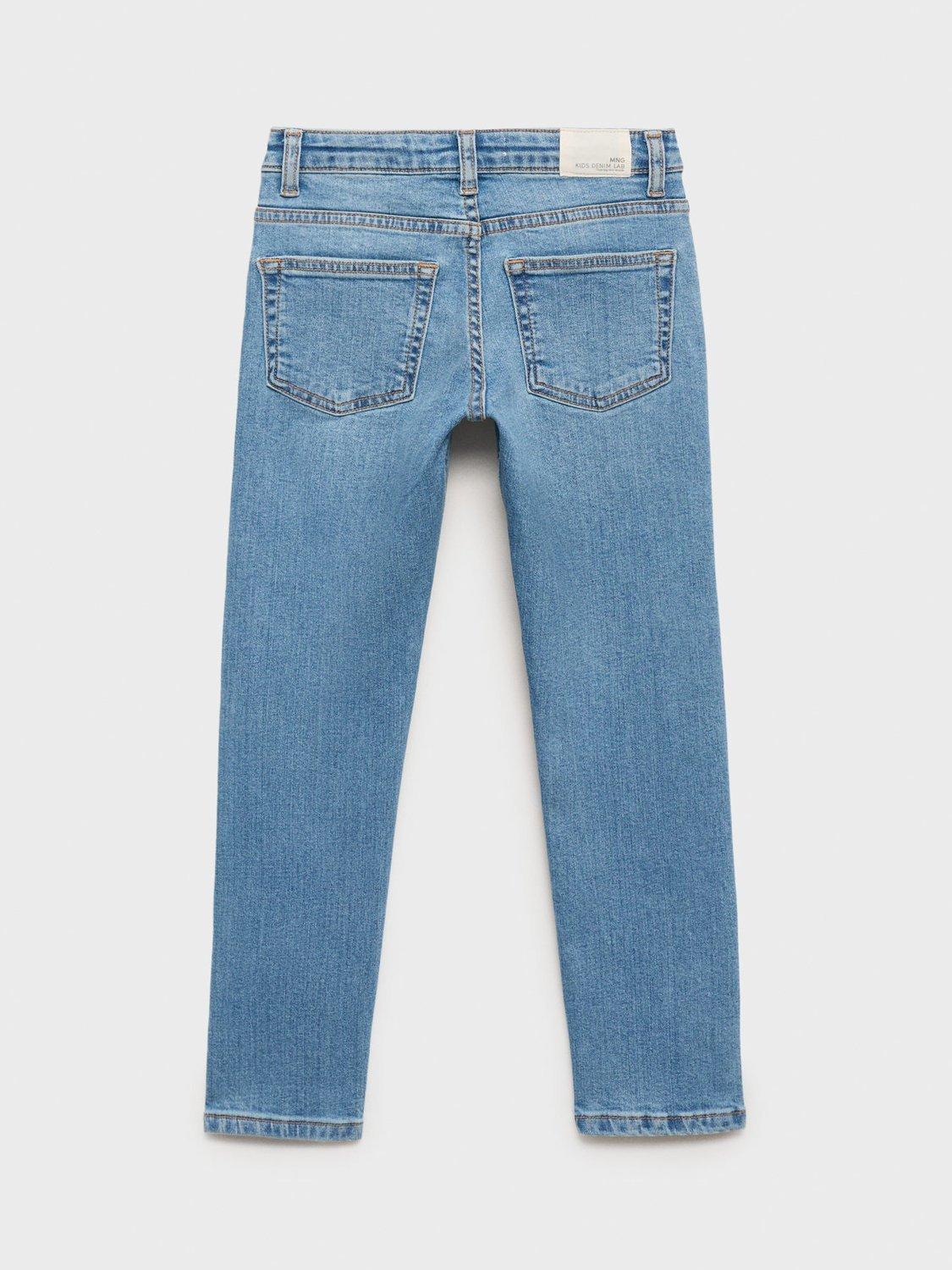 Product image 4 of 4, which shows Mango Kids' Denim Five Pocket Slim Fit Jeans, Open Blue, 11 years