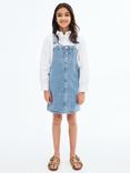 Mango Kids' Mia Cotton Short Denim Pinafore Dress