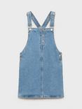 Mango Kids' Mia Cotton Short Denim Pinafore Dress