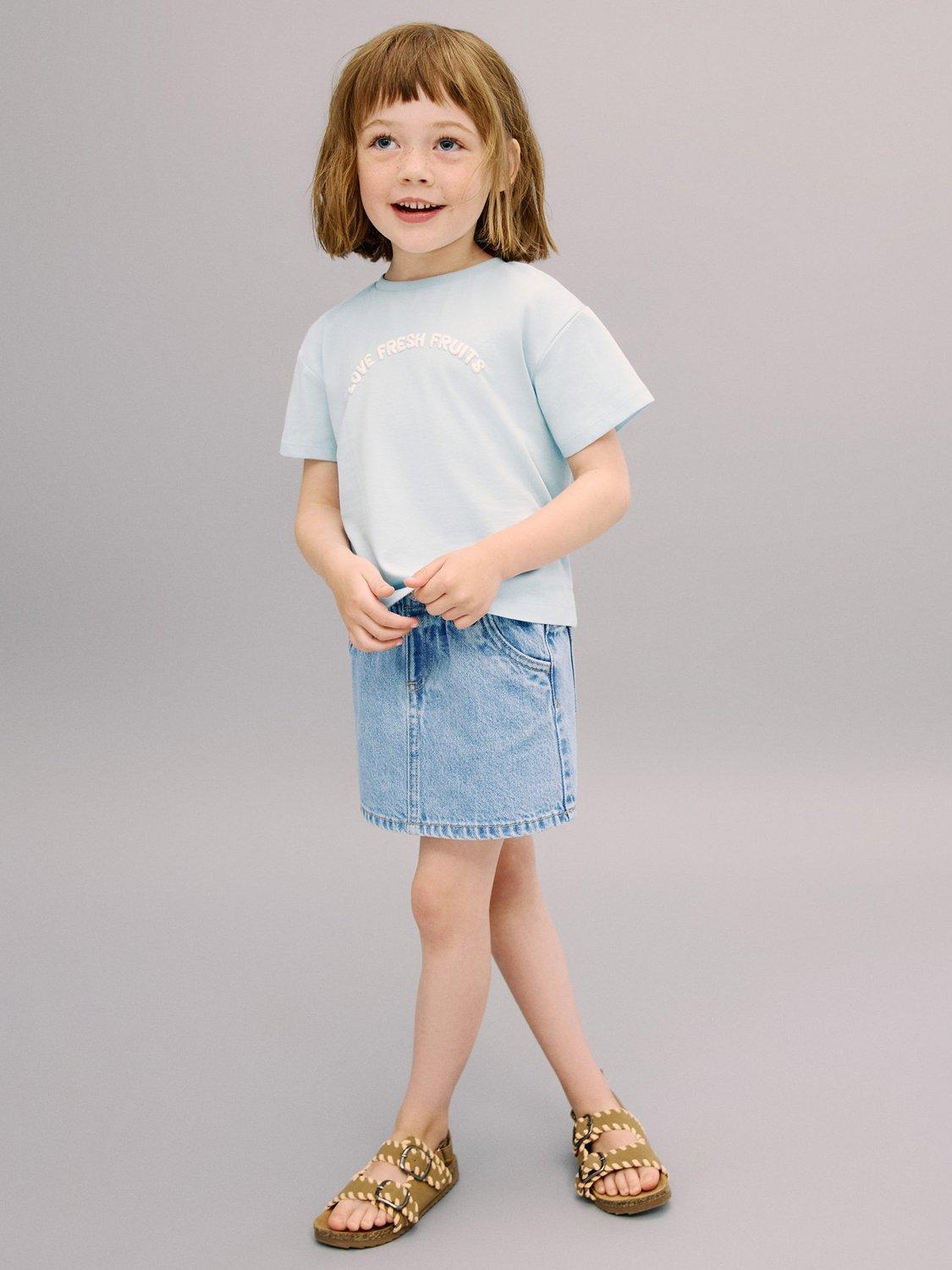 Product image 2 of 6, which shows Mango Kids' Paperbag Denim Skirt, Open Blue, 10 years