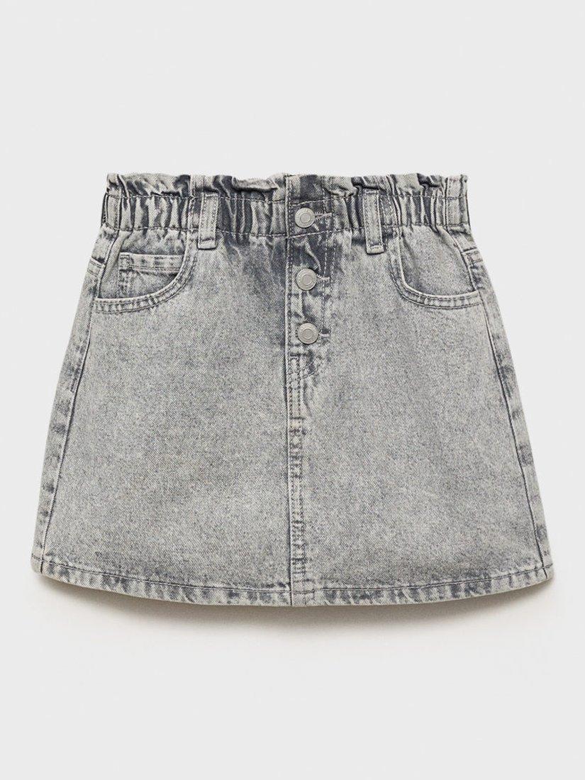 Product image 1 of 4, which shows Mango Kids' Paperbag Denim Skirt, Open Grey, 10 years