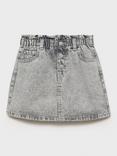 Mango Kids' Paperbag Denim Skirt, Open Grey