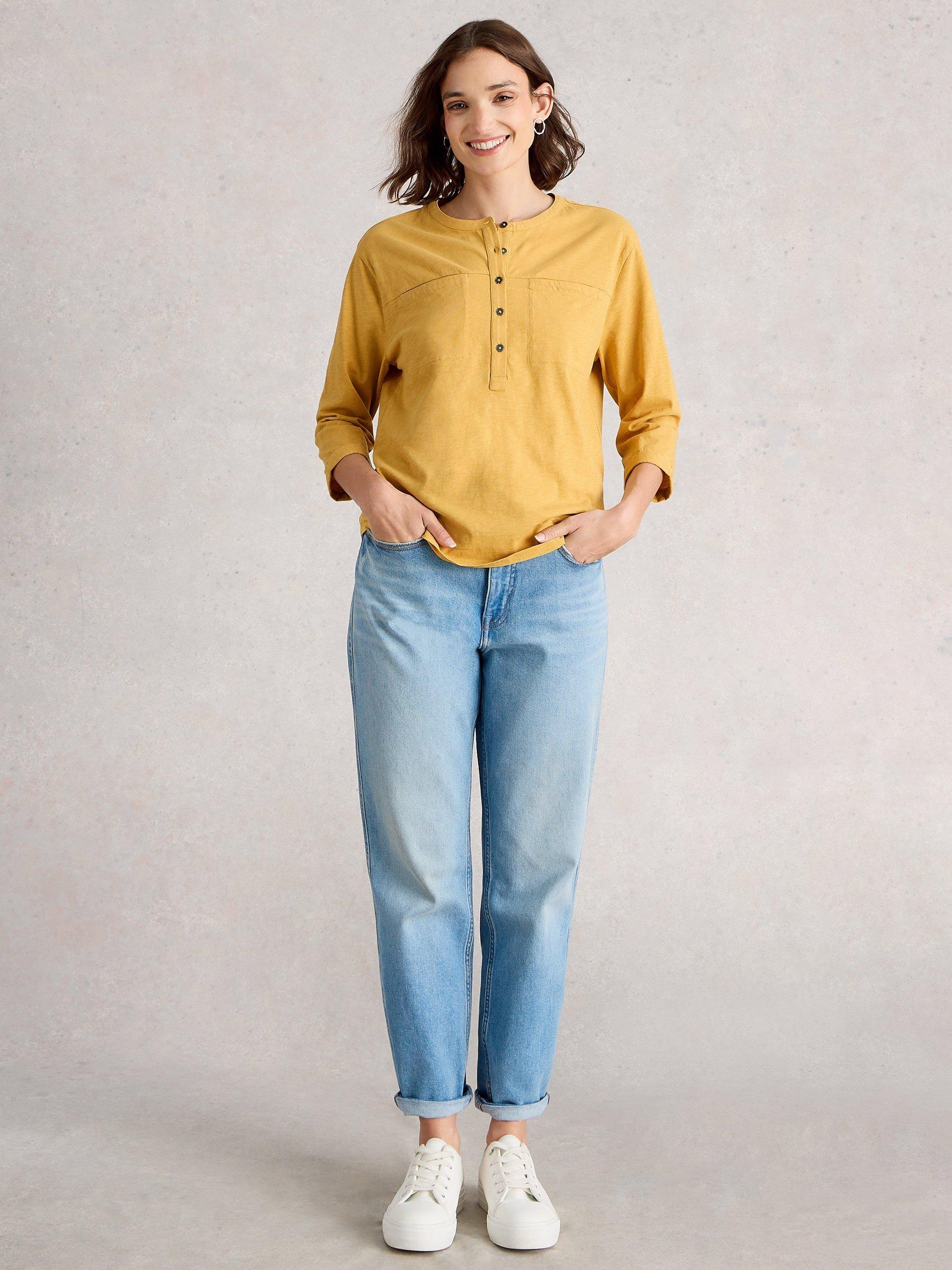 Product image 1 of 6, which shows White Stuff Beth Button Jersey Shirt, Mid Yellow, 10