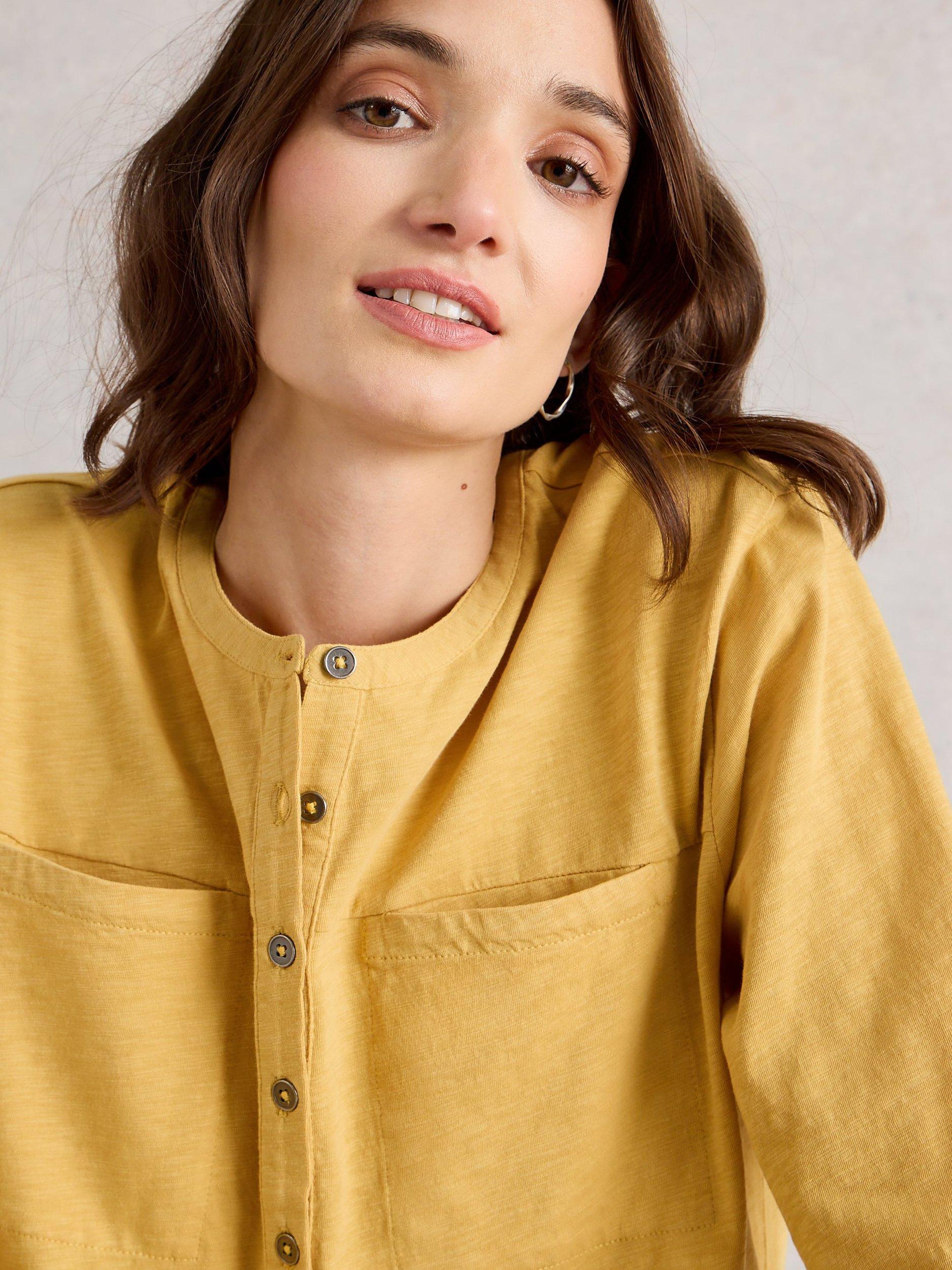 Product image 3 of 6, which shows White Stuff Beth Button Jersey Shirt, Mid Yellow, 10